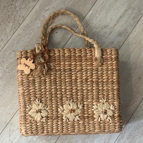 Esprit Handbags - Vintage 90s Esprit Natural Woven Floral Tote Bag